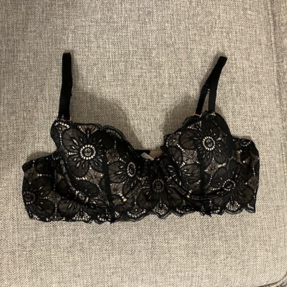 Aerie Black Lace Underwire Real Power Balconette 36A Bra